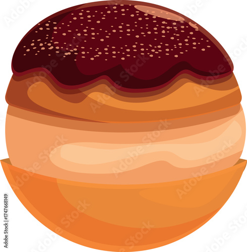 Round cake filled with a generous layer of cream and topped with chocolate icing and sprinkles