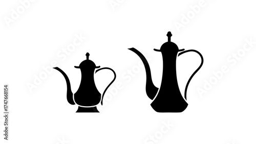 Elegant Arabic coffee pots, a timeless symbol of hospitality and tradition, perfect for cultural designs, restaurant menus, and middle eastern themes