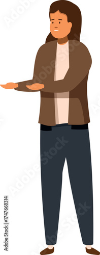Young entrepreneur showing something with her hands and smiling