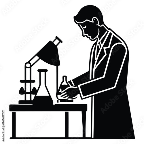 researcher lab doing work on white background