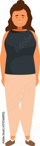 Smiling plus size woman standing in casual clothes promoting body positivity and self acceptance