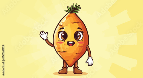 Cute Cartoon Carrot Character Waving Hello.