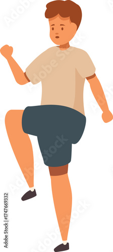 Sportsman warming up for running session, doing knee lift exercise, promoting healthy lifestyle and fitness
