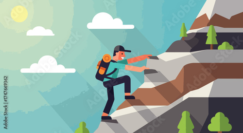 Man Climbing Mountain Peak Adventure.