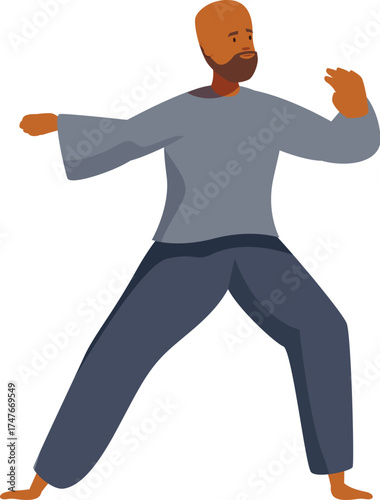 Man performing a tai chi chuan exercise, promoting physical and mental wellbeing
