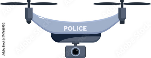 Police drone monitoring public area with camera recording video