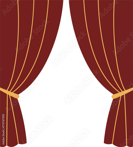 Elegant red drapes with golden ties theater stage decor vector