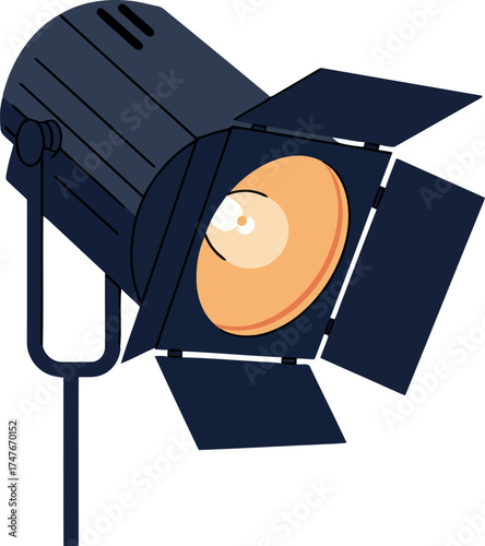 Vintage spotlight with barn doors dramatic illumination stage lighting equipment vector