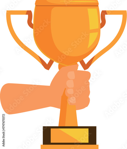 Hand firmly holding a golden trophy, symbolizing victory, achievement, and the thrill of success