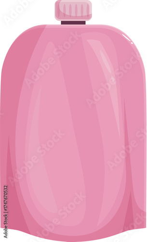 Pink doypack cosmetic packaging staying upright, isolated on white background