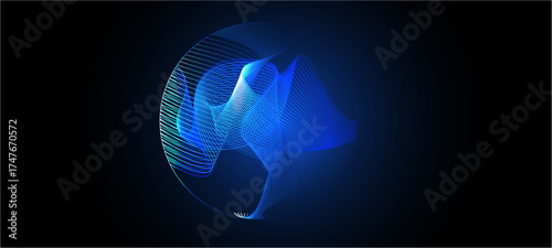Abstract vibrant glowing spheres with ethereal wavy linesabstract blue background