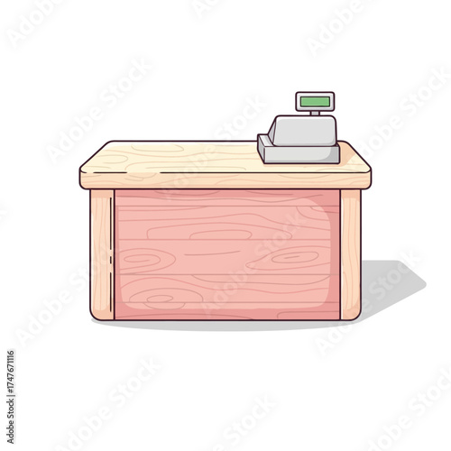 Charming wooden cash desk ready for a busy day of sales in your shop or store, simple and clean design