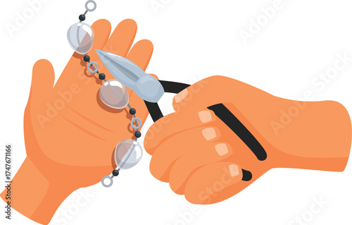 Close up of hands working on a piece of jewelry, creating a beautiful accessory