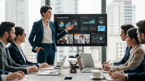 Presenting Marketing Data to Colleagues in Modern Office