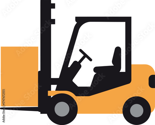 Yellow forklift lifting orange box warehouse logistics transport vector