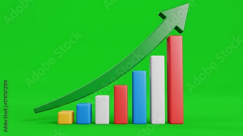 Graph illustrating upward growth trends in performance metrics using colorful bars on green screen
