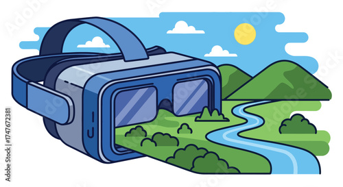 Virtual Reality Headset Displaying Immersive Landscape.