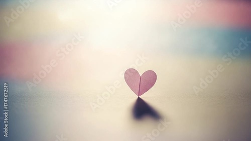 Paper Heart Standing on Tabletop Surface in Studio Still Life