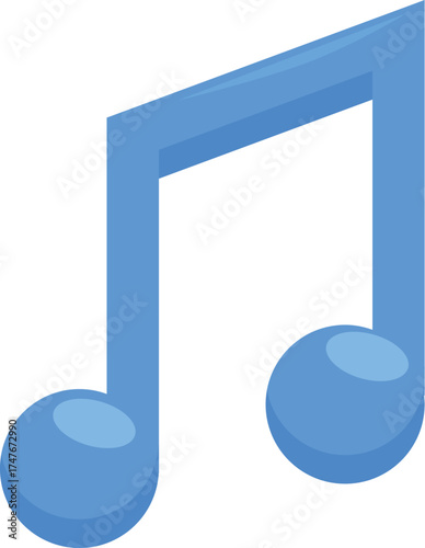 Isometric view of a blue eighth note, symbolizing music, melody, and rhythm