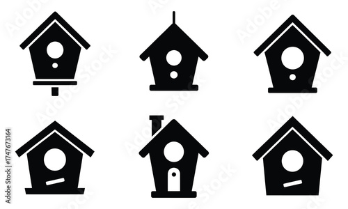 Collection of Birdhouse Silhouette Illustrations for Nature and Garden Themes