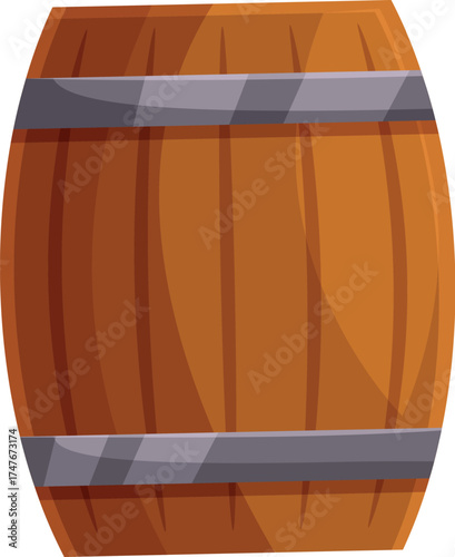 Cartoon wooden barrel, ideal for storing wine, rum, whiskey, beer, or other food products