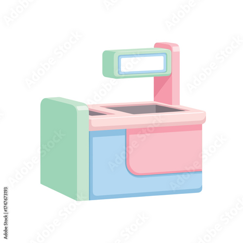 Vibrant candy-colored checkout counter perfect for a playful store or cute shopfront design, evokes a sense of fun