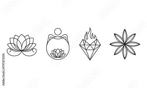 Collection of stylized floral and geometric logo design elements