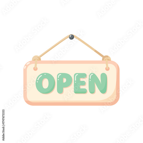 Charming open sign illustration welcomes customers to your business for retail shopping and small business promotions