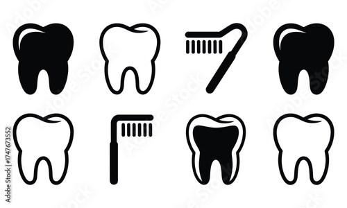 Dental care illustration with teeth and toothbrushes for oral hygiene