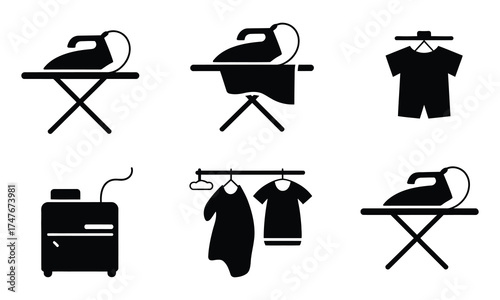 Household chores related vector icon set in minimal black design