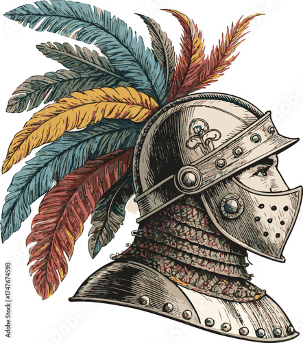 medieval knight in armor with helmet and sword