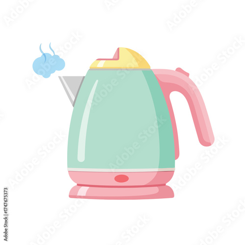 Stylish electric kettle boiling water with steam, perfect for kitchen designs or home appliance promotions