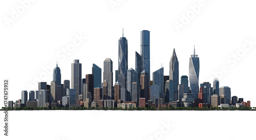 Illustration of Cityscape Skyline With Tall Buildings and Blue Sky