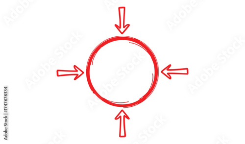 Red arrows pointing inward towards an oval shape
