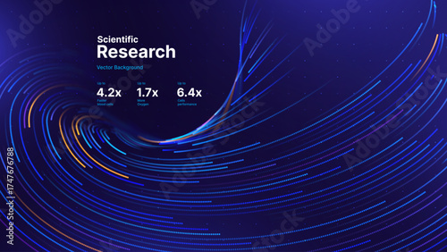 Technology Digital Particles Flow Background with Blue Glowing Data Lines for Science Research, AI Artificial Intelligence, and Big Data Presentation. Futuristic Abstract Vector Illustration.