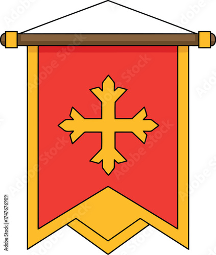Heraldic christian cross banner red yellow symbol vector