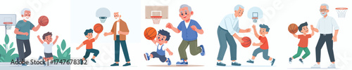vector grandfather playing basketball with grandson