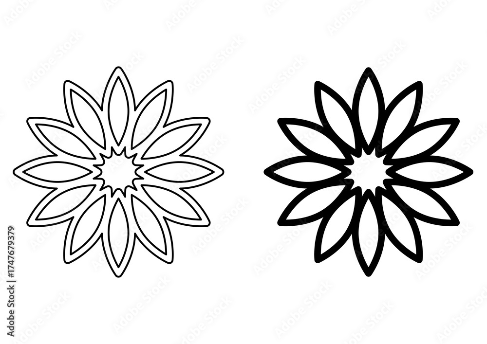 Fototapeta premium 線画とシルエットの幾何学的な花アイコンセット