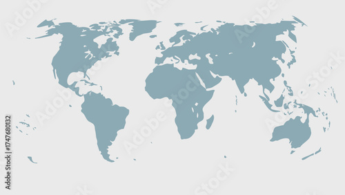 A simple world map illustration with continents in a muted color scheme on a light background