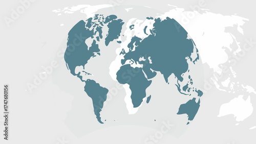 A world map showing continents in teal and oceans in white on a light gray background style map view