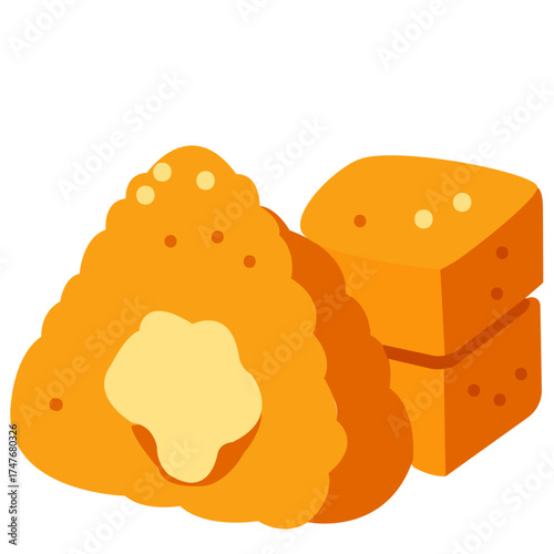 Fried cheese sticks with melted filling, crispy savory snack element perfect for fast food, cafe, or illustration design.