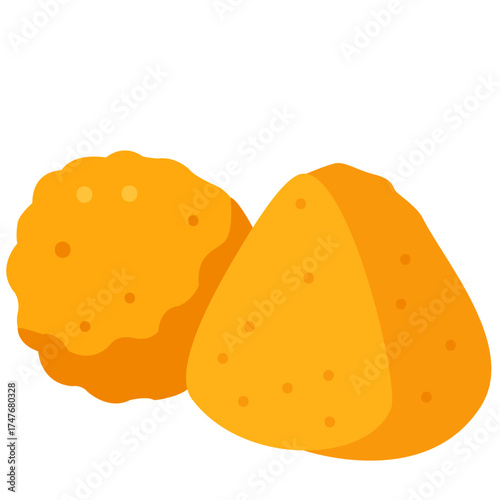 Fried snack balls with crunchy texture, savory food element perfect for appetizer, street food, or cafe illustration design.