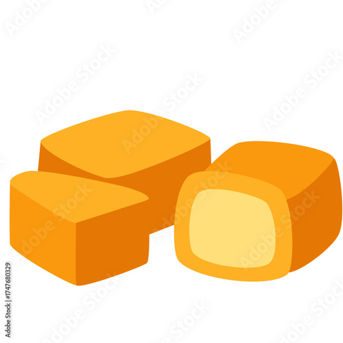 Cheese cubes with smooth texture, savory snack element perfect for cafe, appetizer, or food design vector illustration.
