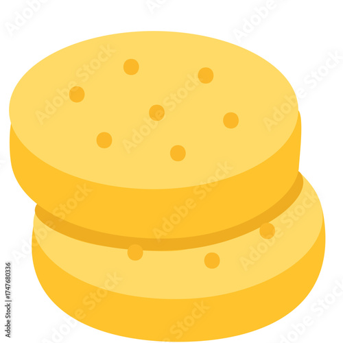 Round butter cookies with small holes, crunchy baked snack element perfect for cafe, bakery, or sweet food illustration.