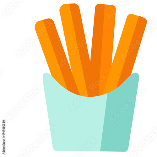 Crispy fried churros in cup, sweet cinnamon snack element perfect for dessert, cafe, or bakery food illustration design project.