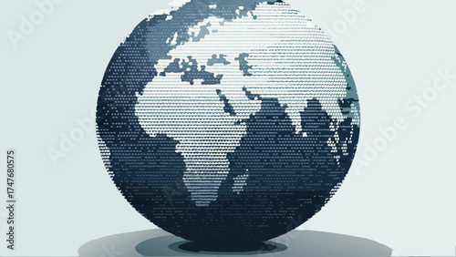 A stylized globe showing africa and asia continents with a dotted pattern on a light background