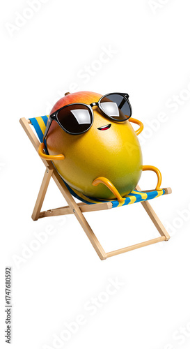 Isolated Cartoon Mango Relaxing on Beach Chair Sunglasses