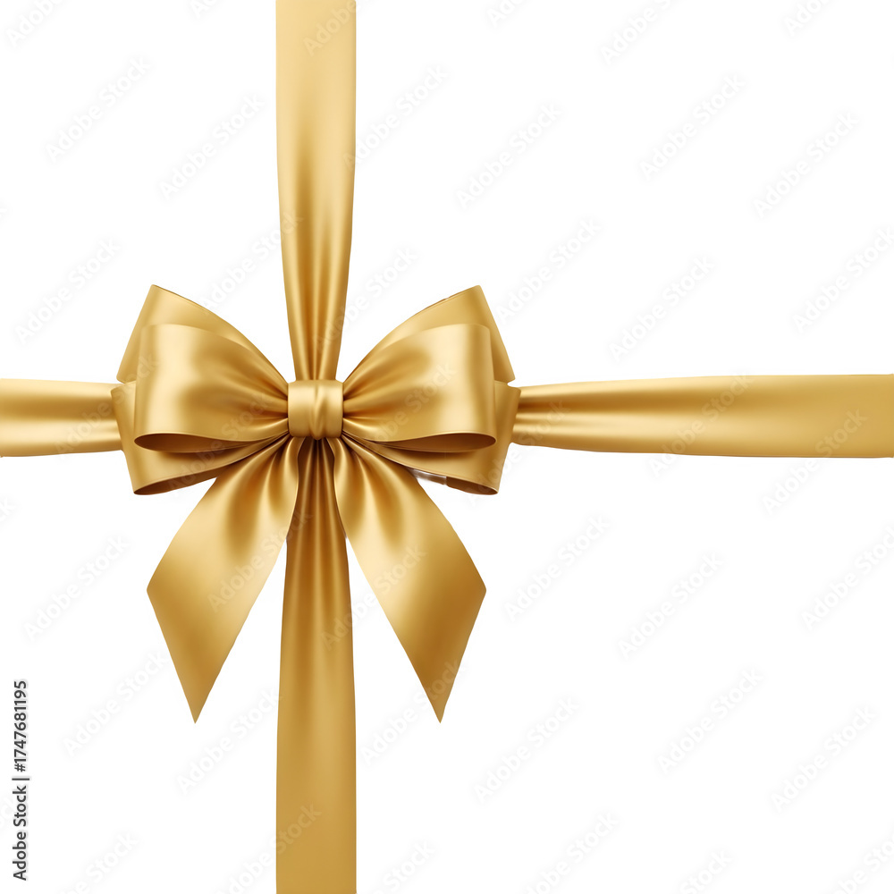 Fototapeta premium Elegant gold ribbon bow isolated on transparent background, perfect for gift wrapping, decoration, and festive occasions