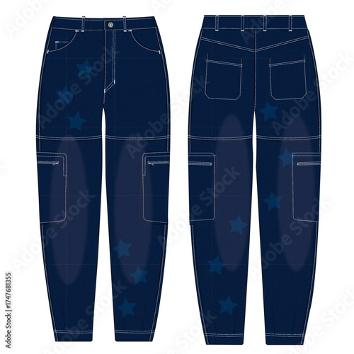 Ladies utility jeans with functional pockets with laser detail
