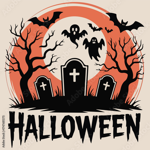 A spooky pumpkin pirate design with crossed bones, blending skull and pumpkin elements, perfect for horror T-shirts and Halloween graphics.